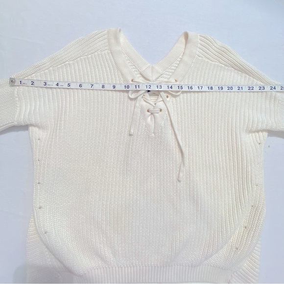 Fate Double V-Neck Lace Up Ribbed Knit White Sweater Size S - Picture 11 of 11